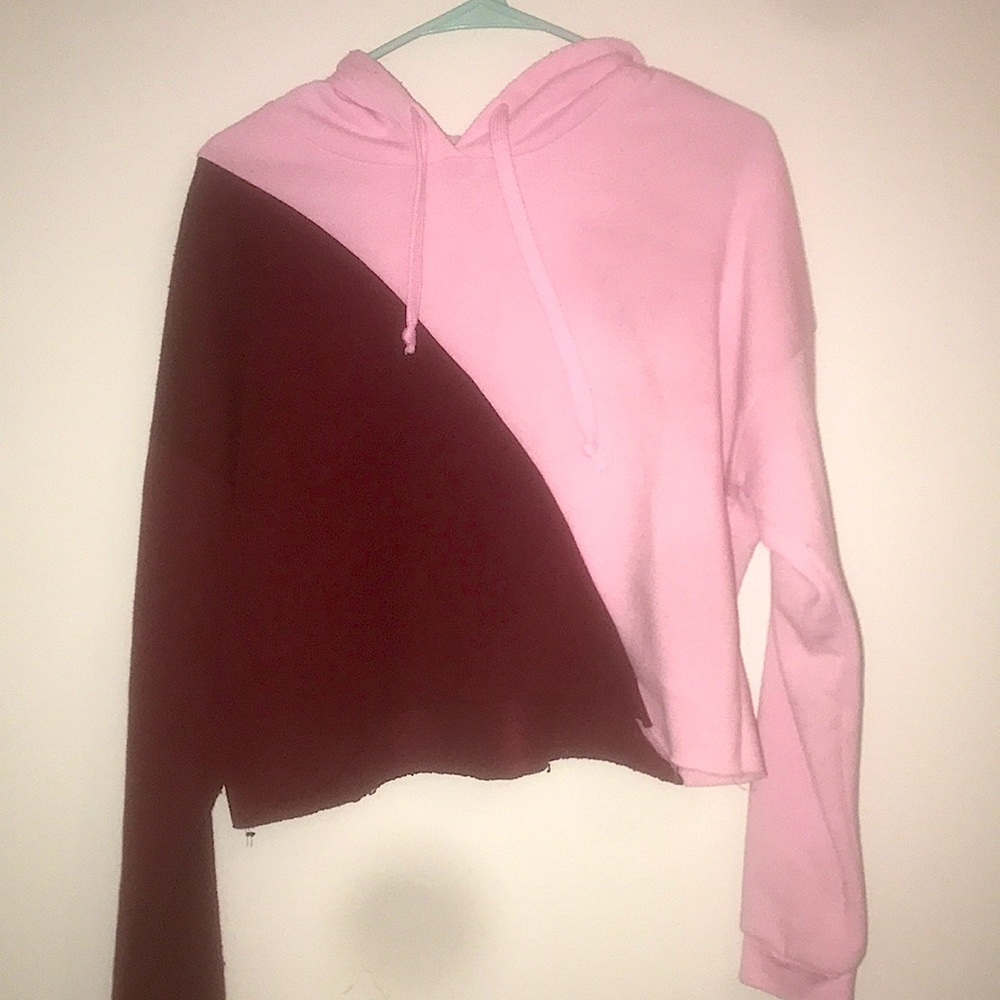 Pink and Burgundy Crop Hoodie